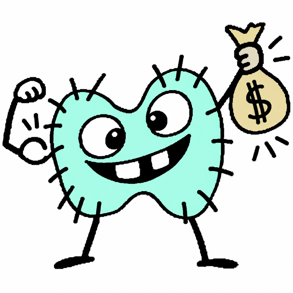 $TESTICLES mascot flexing with a money bag